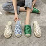 Rubber Flip Flops Loafers Female Shoes Flower Slippers Casual Slides Hawaiian 2023 Luxury Flat Round Toe Hoof Heels Fabric