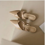 Summer New Fashion Pointed Solid Color Simple Women's Half Slippers Wearing Comfortable Leather Shoes Outside