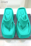 New Summer Square Toe Thick Bottom Women's Slippers Brand Satin Sandals Womens Sexy Waterproof Platform Dress Beach