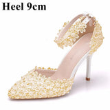 Queen Women Lace High Heels Banquet Wedding Shoes Bridal Sandals Pointed Sweet Wild Single Pumps Large