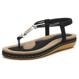 Size 36-42Sandals Women Summer New Fashion Flat Shoes Solid Color Elastic Band Rome Sandals Rhinestones
