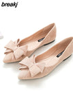 Size 42 Spring Bow Flats Shoes Woman Butterfly-Knot Ballets OL Office Shoes Pointed Toe Shallow Slip On Foldable