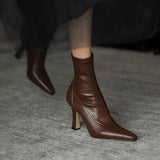 Heels Dress Shoes Pointed Toe Bare Boots Black Booties Thin Heeled Fashion Ankle Boots Retro Ladies Shoes