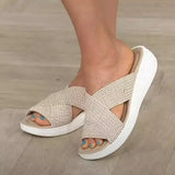 Summer New Flat Heel Fish Mouth Cool Drag Thick Soles Large Size Flying Woven Cross Women's