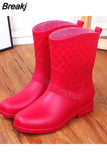 Rain Boots Women Wading Boots Gumboots Wellies Plush Warm Winter Female Galoshes Rainboots Woman Regenstiefel Snow