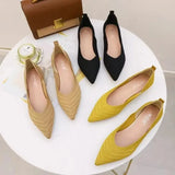 Pointed Toe Ballet Flats Women Spring Autumn Low Slip on Comfortable Mules Soft Mesh Flat Knitted Dress Shoes Ladies