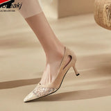 Pointed Toe Single Shoes Women Spring Autumn Lace High Heel Hollow Out Thin Heels Sexy