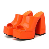 Quality High Heels Women Slippers Thick Platform Female Shoes Buckle Strap Dress Office Ladies Wedding Microfiber Leather