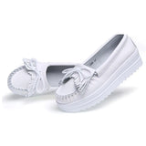 Flat platform bow tie women autumn loafers lace-up tassels genuine leather casual moccasins comfortable shoes