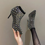 Women Sandals Full Rhinestone Mesh Summer Boots Women Zapatos Transparentes De Mujer Size 43 Goth High Heels Cowboy