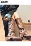 High Heels Women Mid Calf Boots 2023 Hot Punk Gothic Knee High Motorcycles Boots Buckle Comfy Walking Boots Autumn