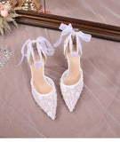 Woman Shoe Summer High Heels Navy Blue Pumps Lace-Up Hollow 2023 Sweet Pointed Wedge Burgundy Beige Orange Bridal Low