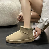 Snow Boot Style Short Mini Winter Sheepskin Boots Women Waterproof Natural Wool Ankle Boots Fur Lined Ankle Warm Flat