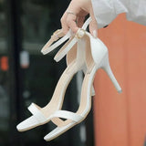 Women Sandals Summer High Heels Sandal Nude Heels Sandals Women Concise Patent Leather Party Dress Shoes Woman