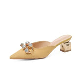 High Quality Women Mules High Heel Soft Leather Slippers Women Comfortable Square Toe Slippers Summer Designer