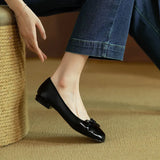 Bowknot Square Head Shallow Mouth Flat Bottom Low Heel Single Shoes 2023 Spring And Autumn New Lacquered Leather Women's Shoes Wedding