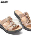 Women sneaker slippers Summer 2023Size 43 Hollow One-word Slippers Women's Casual Leather Wedge Sandals Flowers Beach