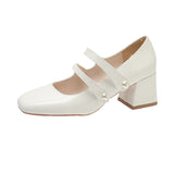 Elegant Square Toe Shoes Women's New Square Heel High Heels Bridal Shoes High Heel Loafers Retro Mary Jane Women's