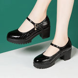 Round Head High-End Catwalk Shoes Thick Heel Waterproof Platform One-Word Buckle Model Comfortable Cheongsam High-Heeled