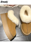 Winter Women Short Plush Warm Snow Boots Flats Casual Shoes Suede Fur Chelsea Ankle Boots Platform Ladies Shoes Botas