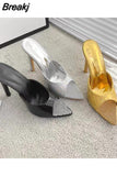 Serpentine Pointed Toe Mule Thin Heels Slipper Women Stripper Summer Fashion Slip On Slides Party Sandal