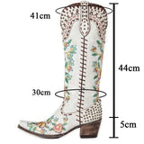 High Quality Shoes Woman Big Size 34-43 Embroider Vintage Westren Boots Square Toe Mid-calf Chunky Heels
