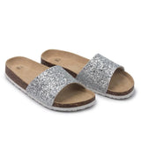 2023 New Summer Bling Sequin Cork Slipper Women Casual Outside Beach Solid Color Flip Flops Slides