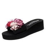 handmade summer fashion women flower toe clip flip flops non-slip wedges beach slippers shoes for