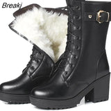 Women Motorcycle Ankle Boots Wedges Female Lace Up Platforms Spring Black Leather Oxford Shoes Woman 2023 Botas