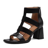 Women Sandals Gladiator Fashion Luxury Genuine Leather Open Toe High Heel ZIP High Quality Lady Elegant Shoes Big Size