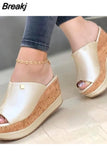Women Summer Peep Toe Wedges Heeled Sandals Platform Shoes Casual Ladies Outdoor Slippers Beach Shoes Fashion Slides
