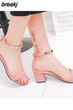 String Bead Summer Women Sandals Open Toe shoes Women's Sandles Square heel Women Shoes Korean Style Gladiator Shoes