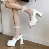 lolita shoes Chunky Platform shoes Loafers Heel Patent Leather Slip On Casual Shoes Women Lady Office Shoes black