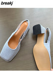 Women Shoes Slingbacks Thick Heel Sandals Elegant Pumps For Party Wedding Shoe Square Toe Sandal Slip On Mule Shoe