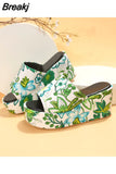 Women's Summer Shoes 2023 Casual Thick Sole Wedge Slippers Flip-flops Outdoor Beach Fish Mouth Shoes Popular Print
