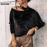 Winter New O Neck Bat Sleeves Golden Velvet Blouses Solid Color Casual Pullover Irregular Office Lady Loose Elegant