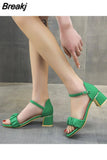 Buckle Ladies Sandals Pleated Square Heel Round Toe Fashion Shoes 2023 New Large Size Ladies High Heel