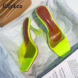 Green Orange PVC Transparent Crystal Spike High Heels Jelly Woman Slippers Street Style Open Toe Sandals Slides