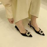 Breakj Women's Shoes Green Wild Fairy Side With Water Drill Tips Spring Single Shoes Women 2025 New Korean Version Of Fine Sandals