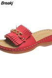 Women Wedge Sandals 2023 Summer Roman Style Open Toe Women's Sandals Vintage Non Slip Leather Casual Beach Shoes Zapatos