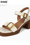 Size 34-40 Women Sandals Retro Genuine Leather High Heels Summer Shoes For Women 2023 Ankle Strap Platform