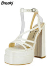 High Heeled Women's Sandals 2023 Summer Buckle Strap Platform Pumps Simply Element Comfortable Walking Plus Size