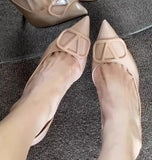 Breakj New Fine Heel Sharp Leather Famous High Heels V Buckle Side Of The Red Bare Color Light Temperament Single-Shoe