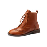 Women Shoes Genuine Leather Ankle Boots Thick Low Heel Short Boots Round Toe Zipper Lady Footwear Autumn 33-40 Wine