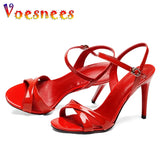 New Red Women Slippers Summer Heels Party Sandals Sexy Bottom Ladies Party Shoes Thin Heels Slides Narrow Band Women