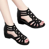 Leather Roman Sandals Women's Summer 2023 New Soft-Soled Mother Shoes Fashionable Ladies' Sandals Slope Heels Women's