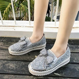 Women Flats Leather Loafers Spring Shoes Woman Crystal Sequins Bow-knot Platform Mesh Slides Moccasins Women size