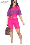 2023 Women Set Tracksuits Letter Print Zip Coat Tops + Knee Length Shorts Suit Sporty Two Piece Set Street 2pcs