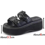 Breakj Women's Shoes 2025 Summer New Fish-Mouthed Bat Thick-Soled Cool Slippers Women's Dark Punk Hot