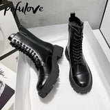 Ankle Boots for Women Shoes Leather Boots Fashion Platform Chunky Boots Booties Woman Lace Up Winter Fall